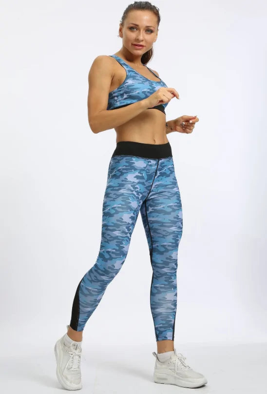 SAGACE Women's Camo Yoga Suit: 2-Piece High Waist Hip Pants & Vest Set