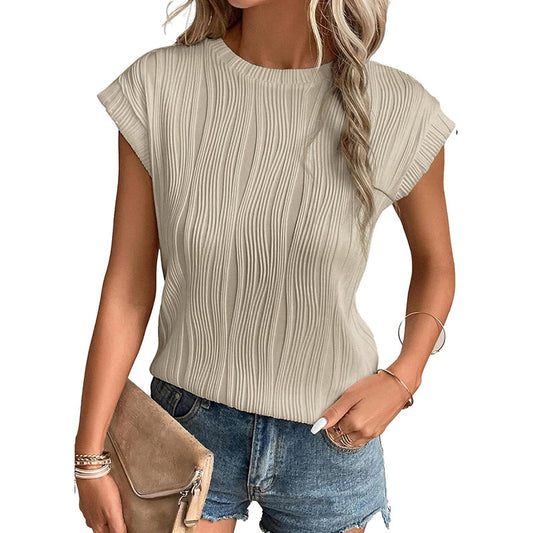 Women's Fashion Tops Round Neck Super Short Sleeve Solid Color Summer T-shirt