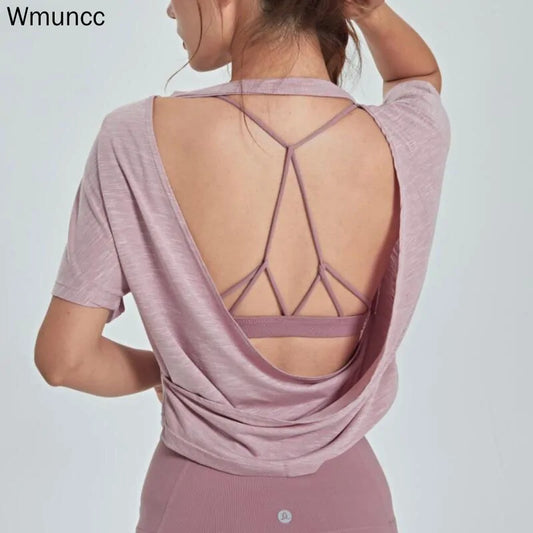 Wmuncc Open Back Sports Blouse: Breathable Loose Tank for Women's Gym and Yoga