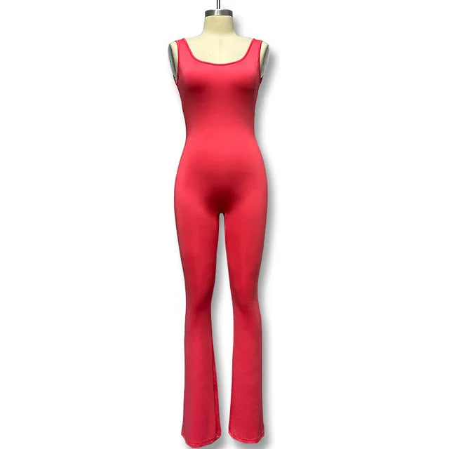 Women's Sports Style Hollow Back Bodysuit Yoga Jumpsuit with Chest Pad