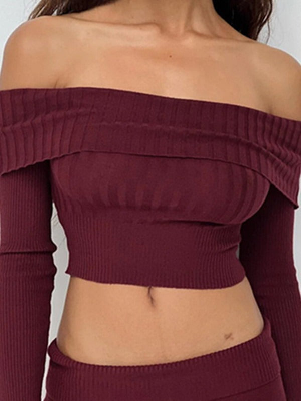 Women's Hot Girl Off-neck Long-sleeved Sweater