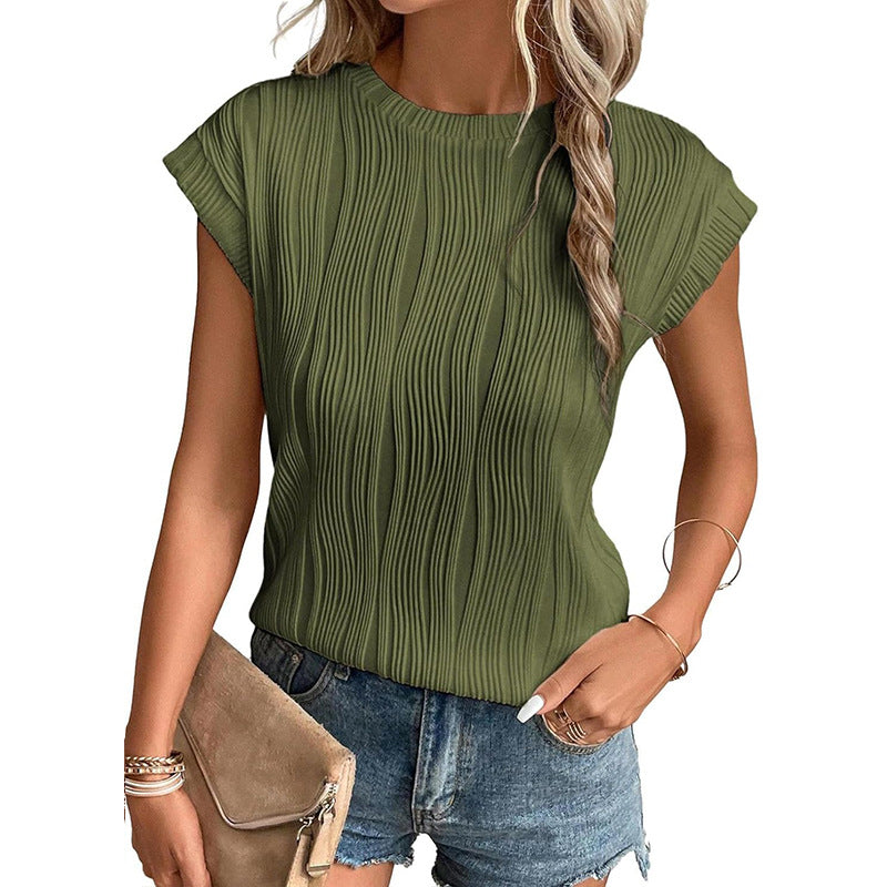 Women's Fashion Tops Round Neck Super Short Sleeve Solid Color Summer T-shirt