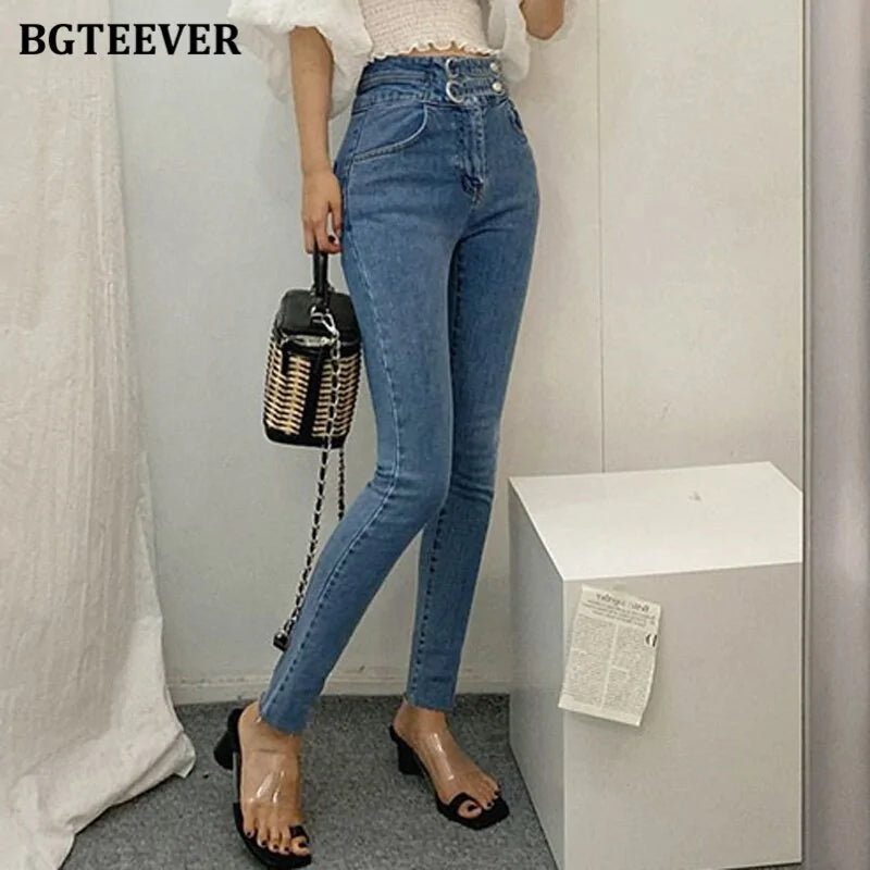 Vintage High Waist Women's Stretched Pencil Jeans