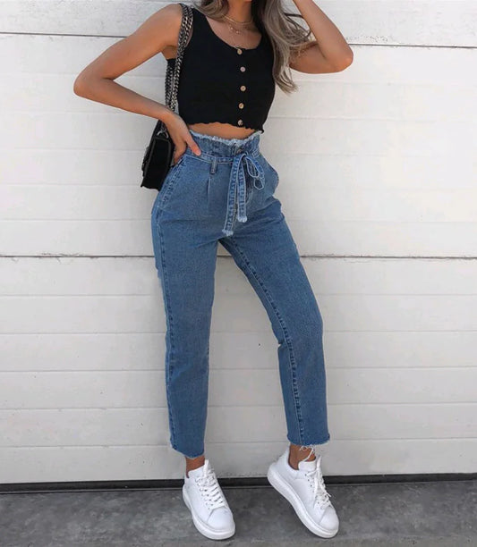 Women's Ripped Stretch Straight Leg Jeans